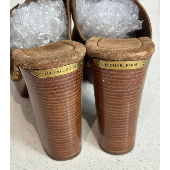 Michael Kors Womens Suede Westley Open-Toe Mule Block Heels Sandals Brown Sz 8 - Picture 5 of 9